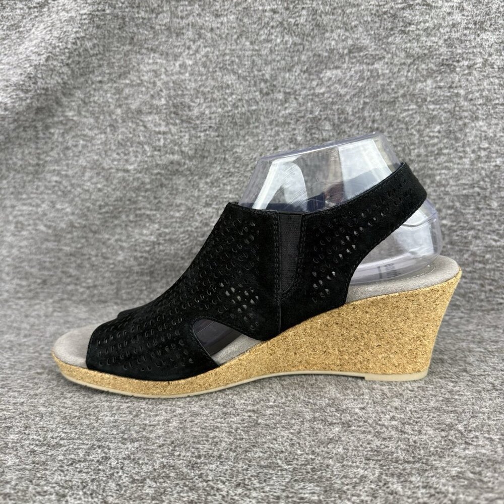 ✅Womens 8 Earth Woodland Radiant Sandal Black Perforated Leather Slingback Wedge - Picture 9 of 10